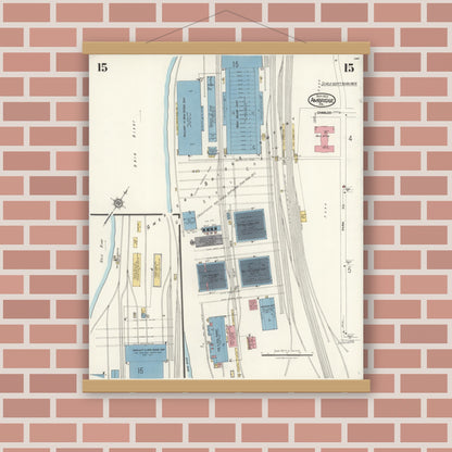 Old map wall art mockup — magnetic wood frame on brick wall — Sanborn Fire Insurance Map from Ambridge, Beaver County, Pennsylvania (1923), Sheet #0015