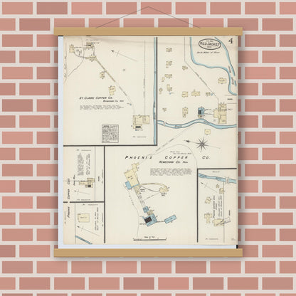 Old map wall art mockup — magnetic wood frame on brick wall — Sanborn Fire Insurance Map from Red Jacket, Houghton County, Michigan (1884), Sheet #0004