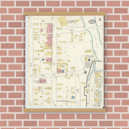 Old map wall art mockup — magnetic wood frame on brick wall — Sanborn Fire Insurance Map from Huron, Erie County, Ohio (1916), Sheet #0003