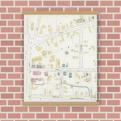Old map wall art mockup — magnetic wood frame on brick wall — Sanborn Fire Insurance Map from Andover, Essex County, Massachusetts (1892), Sheet #0002