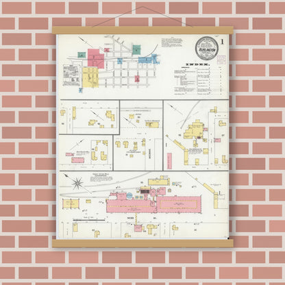 Old map wall art mockup — magnetic wood frame on brick wall — Sanborn Fire Insurance Map from Burlington, Alamance County, North Carolina (1904) - Complete Map Set