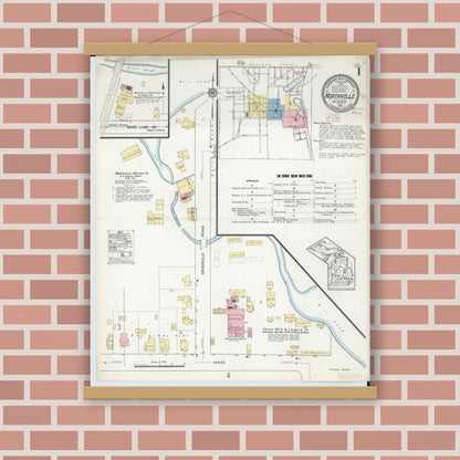 Old map wall art mockup — magnetic wood frame on brick wall — Sanborn Fire Insurance Map from Northville, Wayne County, Michigan (1914) - Complete Map Set