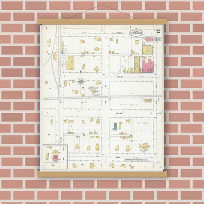 Old map wall art mockup — magnetic wood frame on brick wall — Sanborn Fire Insurance Map from Chatsworth, Livingston County, Illinois (1906), Sheet #0002