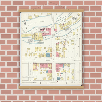 Old map wall art mockup — magnetic wood frame on brick wall — Sanborn Fire Insurance Map from Otsego, Allegan County, Michigan (1911), Sheet #0003