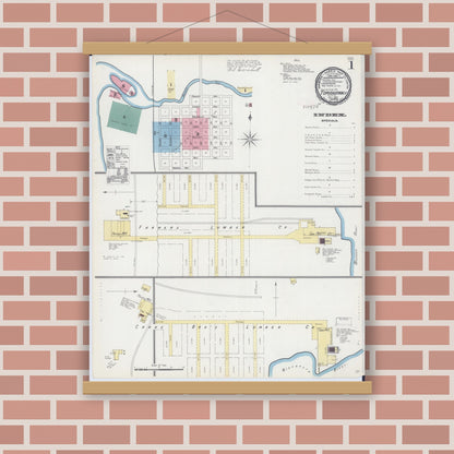 Old map wall art mockup — magnetic wood frame on brick wall — Sanborn Fire Insurance Map from Tomahawk, Lincoln County, Wisconsin (1892) - Complete Map Set