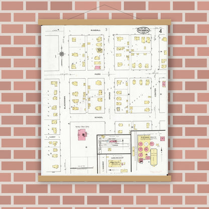 Old map wall art mockup — magnetic wood frame on brick wall — Sanborn Fire Insurance Map from Reinbeck, Grundy County, Iowa (1921), Sheet #0004