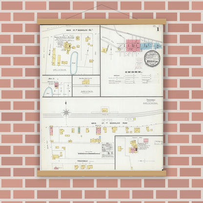 Old map wall art mockup — magnetic wood frame on brick wall — Sanborn Fire Insurance Map from Warrenton, Warren County, Missouri (1900) - Complete Map Set