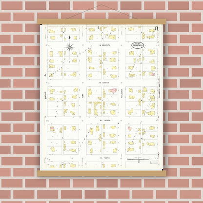 Old map wall art mockup — magnetic wood frame on brick wall — Sanborn Fire Insurance Map from Cedar Falls, Black Hawk County, Iowa (1909), Sheet #0008