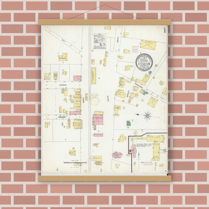 Old map wall art mockup — magnetic wood frame on brick wall — Sanborn Fire Insurance Map from Littleton, Halifax And Warren County, North Carolina (1907) - Complete Map Set