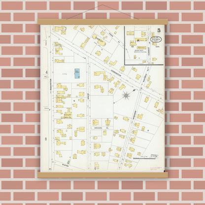 Old map wall art mockup — magnetic wood frame on brick wall — Sanborn Fire Insurance Map from Quincy, Norfolk County, Massachusetts (1901), Sheet #0005