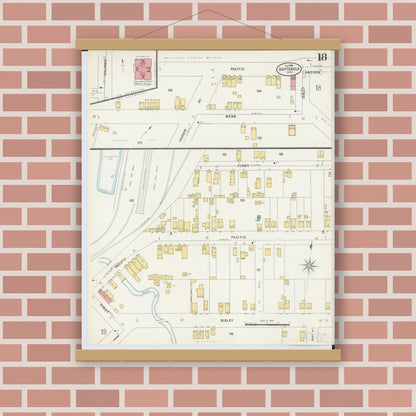 Old map wall art mockup — magnetic wood frame on brick wall — Sanborn Fire Insurance Map from Ashtabula, Ashtabula County, Ohio (1898), Sheet #0018