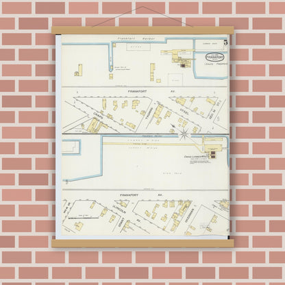 Old map wall art mockup — magnetic wood frame on brick wall — Sanborn Fire Insurance Map from Frankfort, Benzie County, Michigan (1893), Sheet #0005