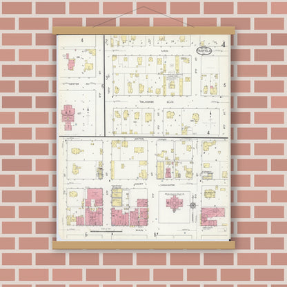Old map wall art mockup — magnetic wood frame on brick wall — Sanborn Fire Insurance Map from Fairfield, Wayne County, Illinois (1913), Sheet #0004