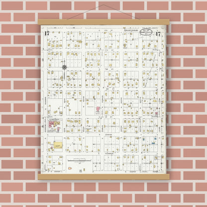 Old map wall art mockup — magnetic wood frame on brick wall — Sanborn Fire Insurance Map from Maryville, Nodaway County, Missouri (1925), Sheet #0017