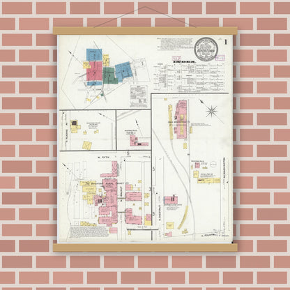 Old map wall art mockup — magnetic wood frame on brick wall — Sanborn Fire Insurance Map from Boyertown, Berks County, Pennsylvania (1909) - Complete Map Set