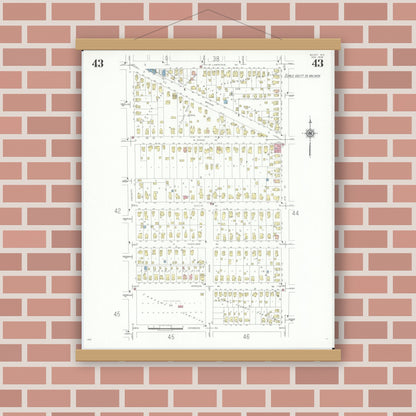 Old map wall art mockup — magnetic wood frame on brick wall — Sanborn Fire Insurance Map from Beloit, Rock County, Wisconsin (1939), Sheet #0043