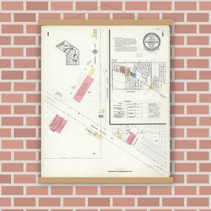 Old map wall art mockup — magnetic wood frame on brick wall — Sanborn Fire Insurance Map from Farmington, Oakland County, Michigan (1926) - Complete Map Set