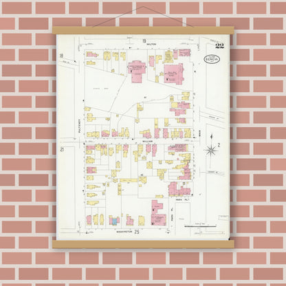 Old map wall art mockup — magnetic wood frame on brick wall — Sanborn Fire Insurance Map from Geneva, Ontario County, New York (1909), Sheet #0022