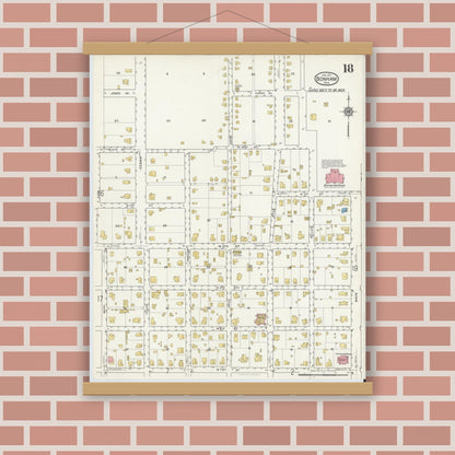 Old map wall art mockup — magnetic wood frame on brick wall — Sanborn Fire Insurance Map from Bonham, Fannin County, Texas (1917), Sheet #0018