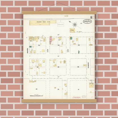 Old map wall art mockup — magnetic wood frame on brick wall — Sanborn Fire Insurance Map from Arbuckle, Colusa County, California (1894), Sheet #0002