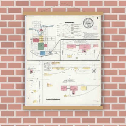 Old map wall art mockup — magnetic wood frame on brick wall — Sanborn Fire Insurance Map from Corunna, Shiawassee County, Michigan (1908) - Complete Map Set