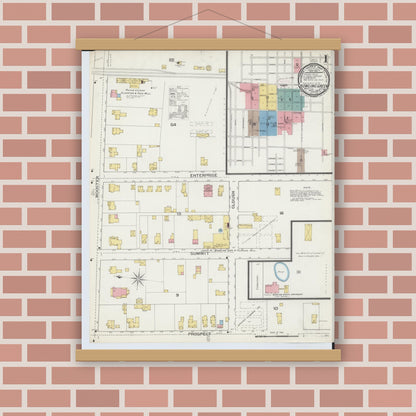Old map wall art mockup — magnetic wood frame on brick wall — Sanborn Fire Insurance Map from Bowling Green, Wood County, Ohio (1893) - Complete Map Set