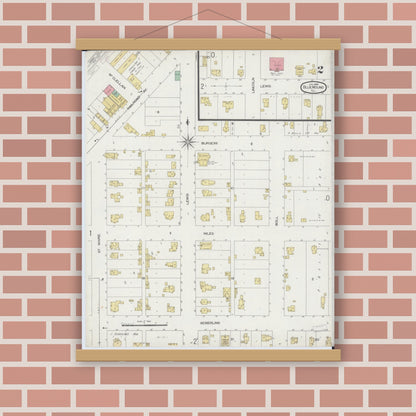 Old map wall art mockup — magnetic wood frame on brick wall — Sanborn Fire Insurance Map from Blue Mound, Macon County, Illinois (1899), Sheet #0002
