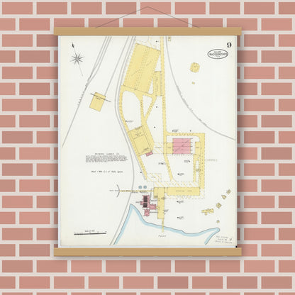 Old map wall art mockup — magnetic wood frame on brick wall — Sanborn Fire Insurance Map from Nacogdoches, Nacogdoches County, Texas (1906), Sheet #0009