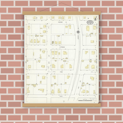 Old map wall art mockup — magnetic wood frame on brick wall — Sanborn Fire Insurance Map from Orange, Orange County, Texas (1914), Sheet #0004