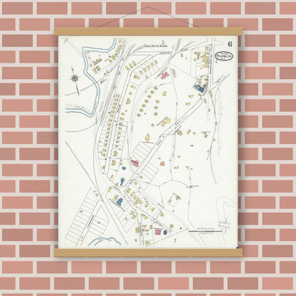 Old map wall art mockup — magnetic wood frame on brick wall — Sanborn Fire Insurance Map from Franklin, Sussex County, New Jersey (1920), Sheet #0006
