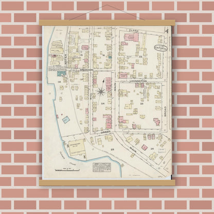 Old map wall art mockup — magnetic wood frame on brick wall — Sanborn Fire Insurance Map from Catskill, Greene County, New York (1884), Sheet #0004