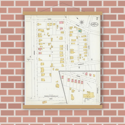 Old map wall art mockup — magnetic wood frame on brick wall — Sanborn Fire Insurance Map from Sewickley, Allegheny County, Pennsylvania (1900), Sheet #0007