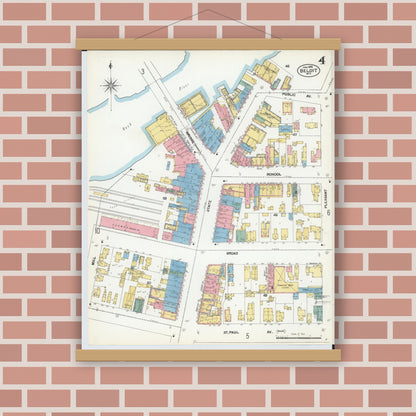 Old map wall art mockup — magnetic wood frame on brick wall — Sanborn Fire Insurance Map from Beloit, Rock County, Wisconsin (1902), Sheet #0004