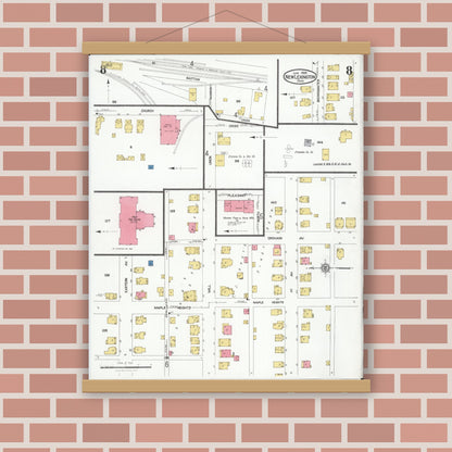 Old map wall art mockup — magnetic wood frame on brick wall — Sanborn Fire Insurance Map from New Lexington, Perry County, Ohio (1926), Sheet #0008