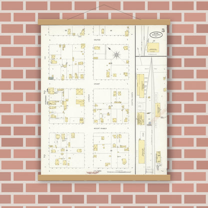 Old map wall art mockup — magnetic wood frame on brick wall — Sanborn Fire Insurance Map from Concord, Contra Costa County, California (1903), Sheet #0003
