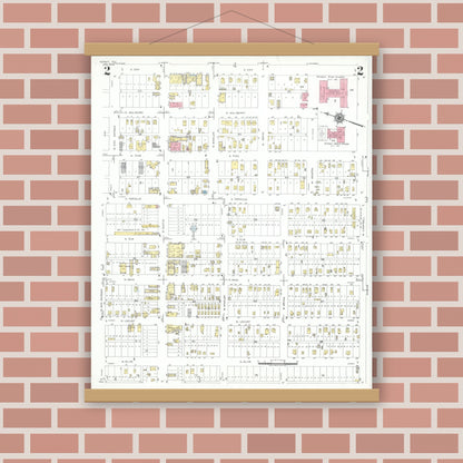 Old map wall art mockup — magnetic wood frame on brick wall — Sanborn Fire Insurance Map from Kermit, Winkler County, Texas (1946), Sheet #0002