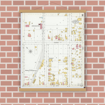 Old map wall art mockup — magnetic wood frame on brick wall — Sanborn Fire Insurance Map from Gallipolis, Gallia County, Ohio (1900), Sheet #0002