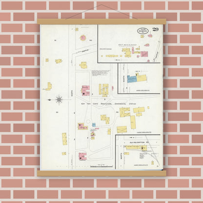 Old map wall art mockup — magnetic wood frame on brick wall — Sanborn Fire Insurance Map from Geneva, Ontario County, New York (1909), Sheet #0029