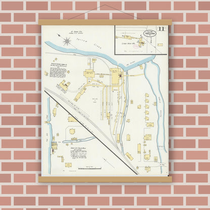 Old map wall art mockup — magnetic wood frame on brick wall — Sanborn Fire Insurance Map from Indiana, Indiana County, Pennsylvania (1888), Sheet #0011