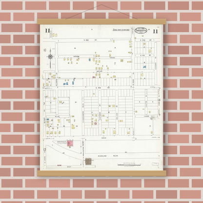 Old map wall art mockup — magnetic wood frame on brick wall — Sanborn Fire Insurance Map from Sarasota, Sarasota County, Florida (1925), Sheet #0011
