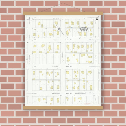 Old map wall art mockup — magnetic wood frame on brick wall — Sanborn Fire Insurance Map from Lake City, Wabasha County, Minnesota (1930), Sheet #0005