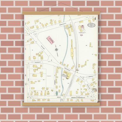 Old map wall art mockup — magnetic wood frame on brick wall — Sanborn Fire Insurance Map from Stoneham, Middlesex County, Massachusetts (1909), Sheet #0004