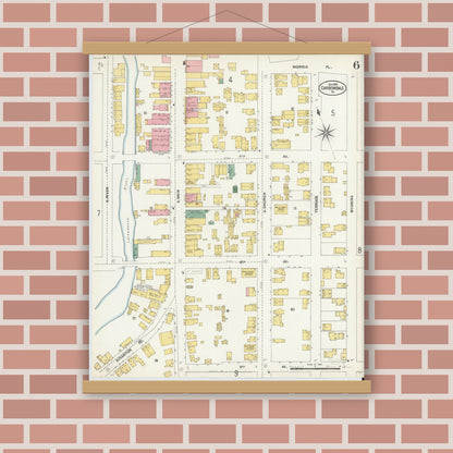 Old map wall art mockup — magnetic wood frame on brick wall — Sanborn Fire Insurance Map from Carbondale, Lackawanna County, Pennsylvania (1903), Sheet #0006