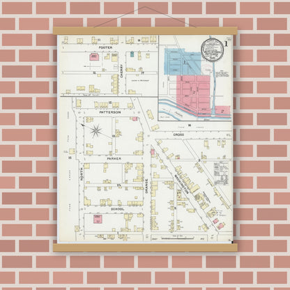 Old map wall art mockup — magnetic wood frame on brick wall — Sanborn Fire Insurance Map from Mifflintown, Juniata County, Pennsylvania (1891) - Complete Map Set
