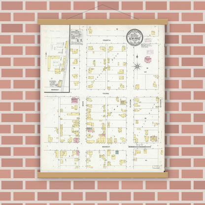 Old map wall art mockup — magnetic wood frame on brick wall — Sanborn Fire Insurance Map from New Paris, Elkhart County, Indiana (1909), Sheet #0001