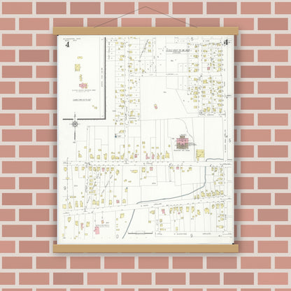 Old map wall art mockup — magnetic wood frame on brick wall — Sanborn Fire Insurance Map from Wilmington, Clinton County, Ohio (1933), Sheet #0004