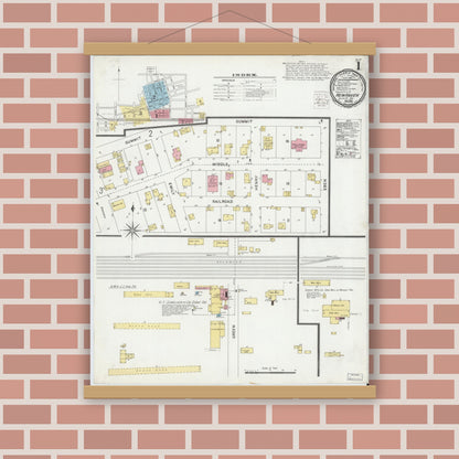 Old map wall art mockup — magnetic wood frame on brick wall — Sanborn Fire Insurance Map from New Haven, Allen County, Indiana (1900) - Complete Map Set