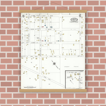 Old map wall art mockup — magnetic wood frame on brick wall — Sanborn Fire Insurance Map from Hammonton, Atlantic County, New Jersey (1923), Sheet #0006
