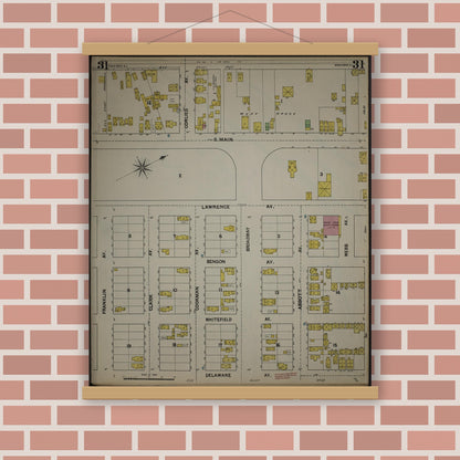 Old map wall art mockup — magnetic wood frame on brick wall — Sanborn Fire Insurance Map from New Jersey Coast, New Jersey Coast, New Jersey (1890), Sheet #0031