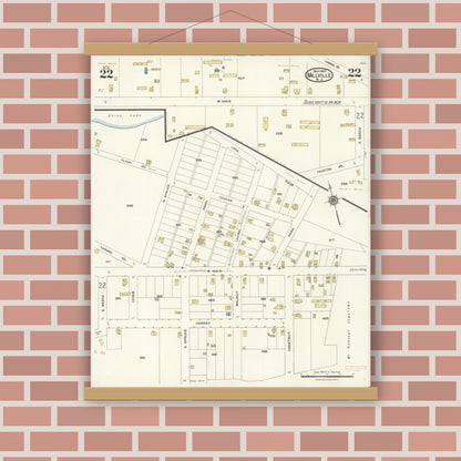 Old map wall art mockup — magnetic wood frame on brick wall — Sanborn Fire Insurance Map from Millville, Cumberland County, New Jersey (1923), Sheet #0022